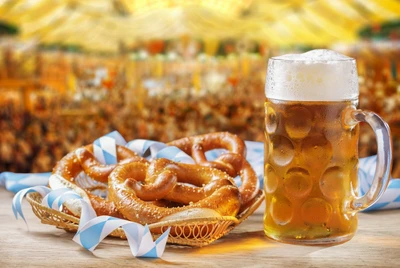 pretzel and mug of beer at Oktoberfest